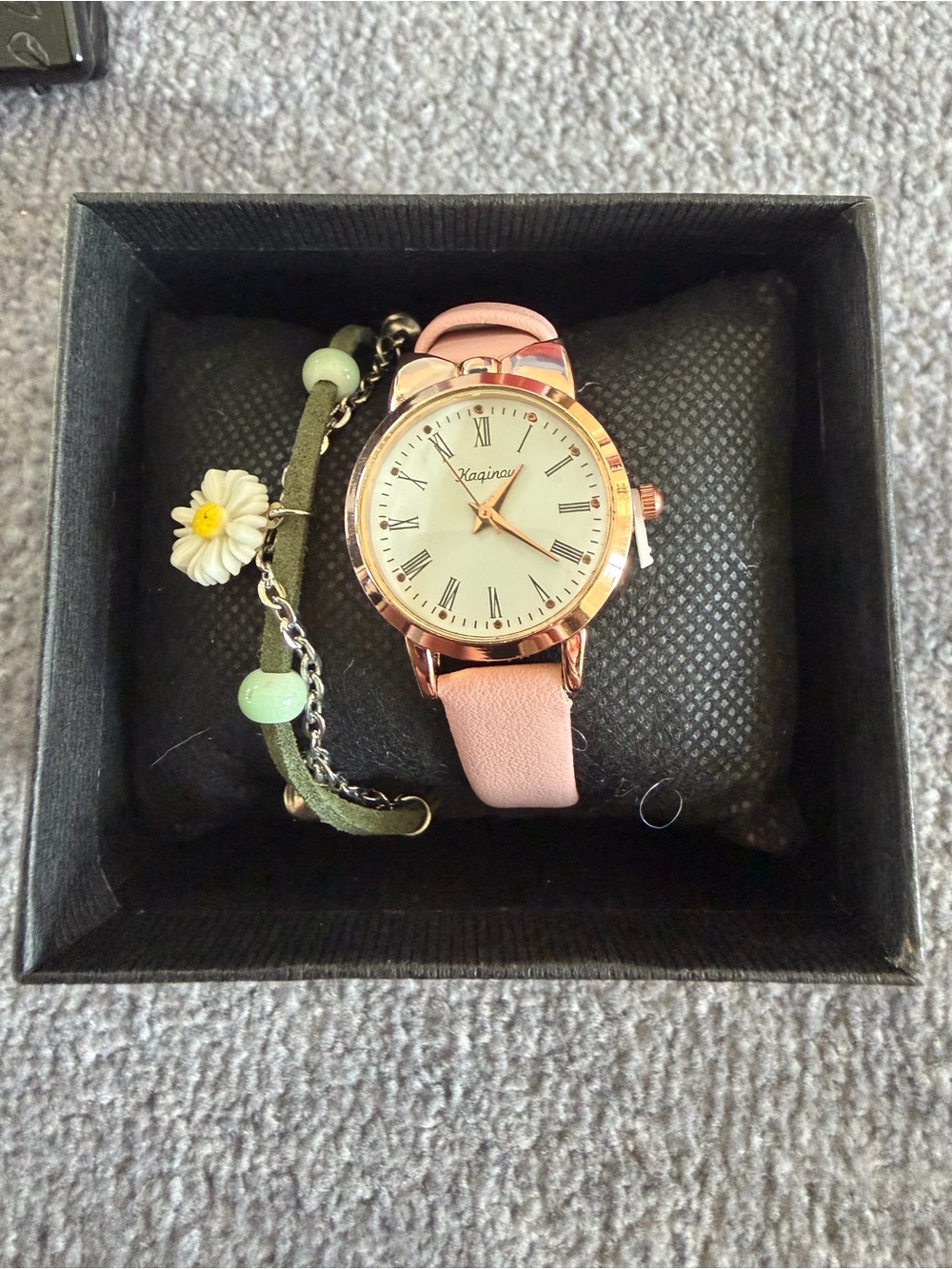 Girl’s Pink Leather Rose Gold Bow Strap Watch